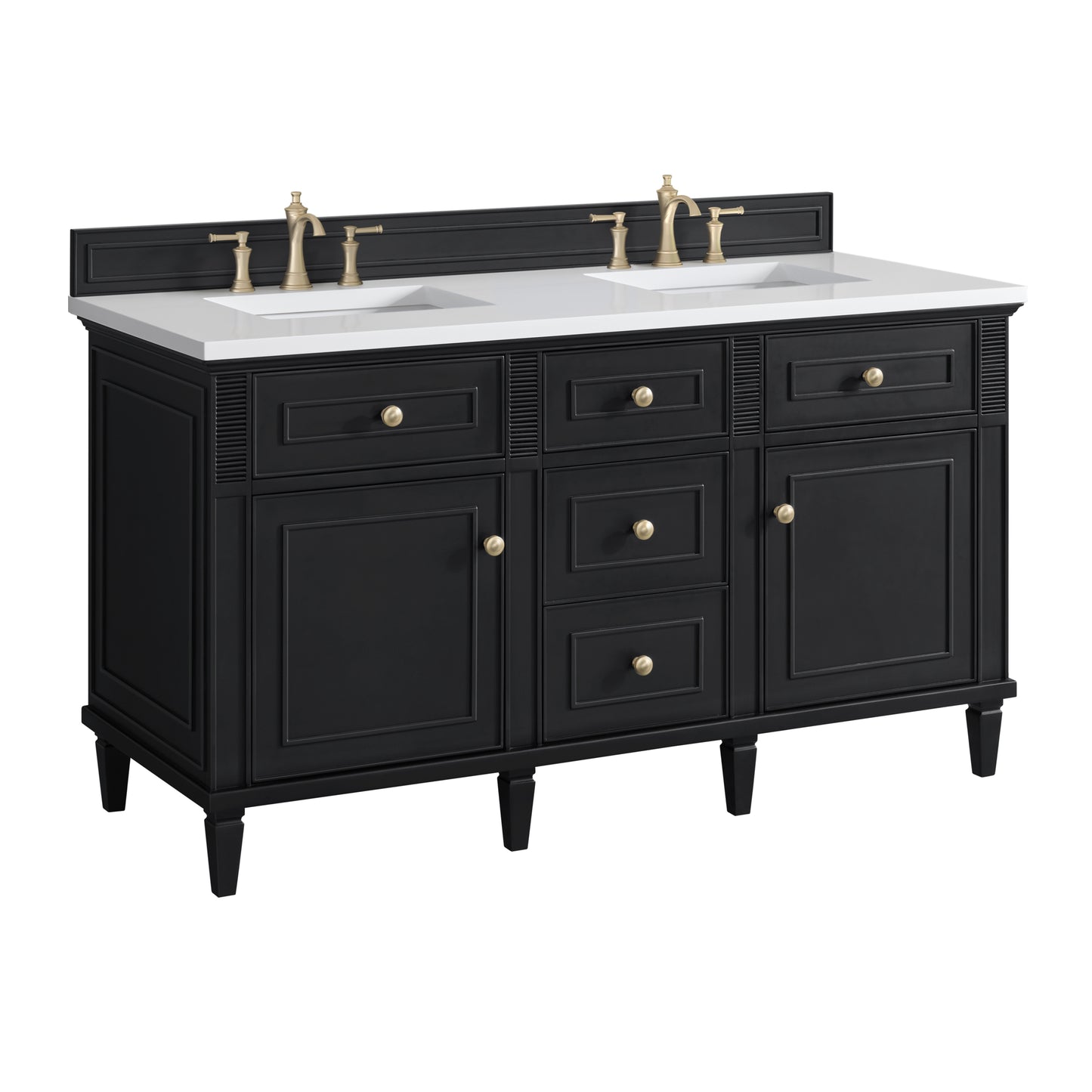 Renovate for Less Atlanta Lorelai 60" Double Vanity, Black Onyx w/ 3 CM White Zeus Silestone Top