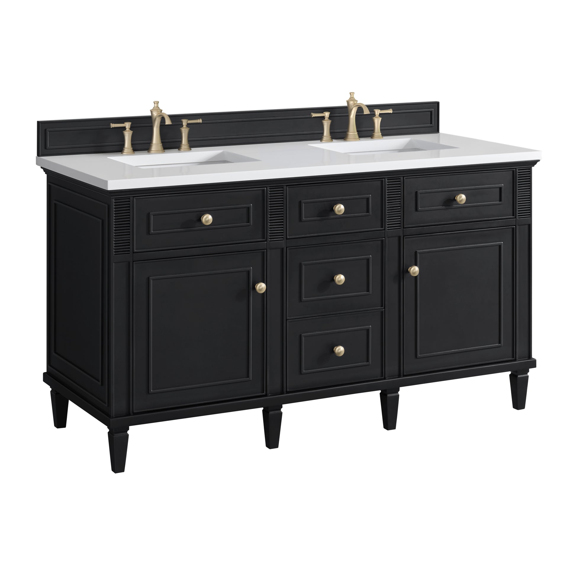 Renovate for Less Atlanta Lorelai 60" Double Vanity, Black Onyx w/ 3 CM White Zeus Silestone Top