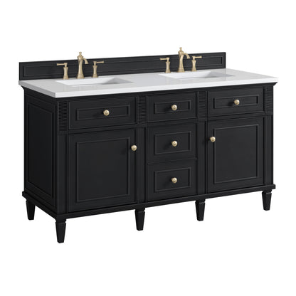 Renovate for Less Atlanta Lorelai 60" Double Vanity, Black Onyx w/ 3 CM White Zeus Silestone Top