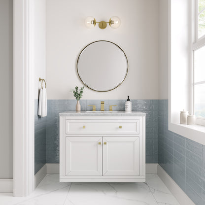Renovate for Less Atlanta Chicago 36" Single Vanity, Glossy White, w/ 3 CM Carrara Marble Top