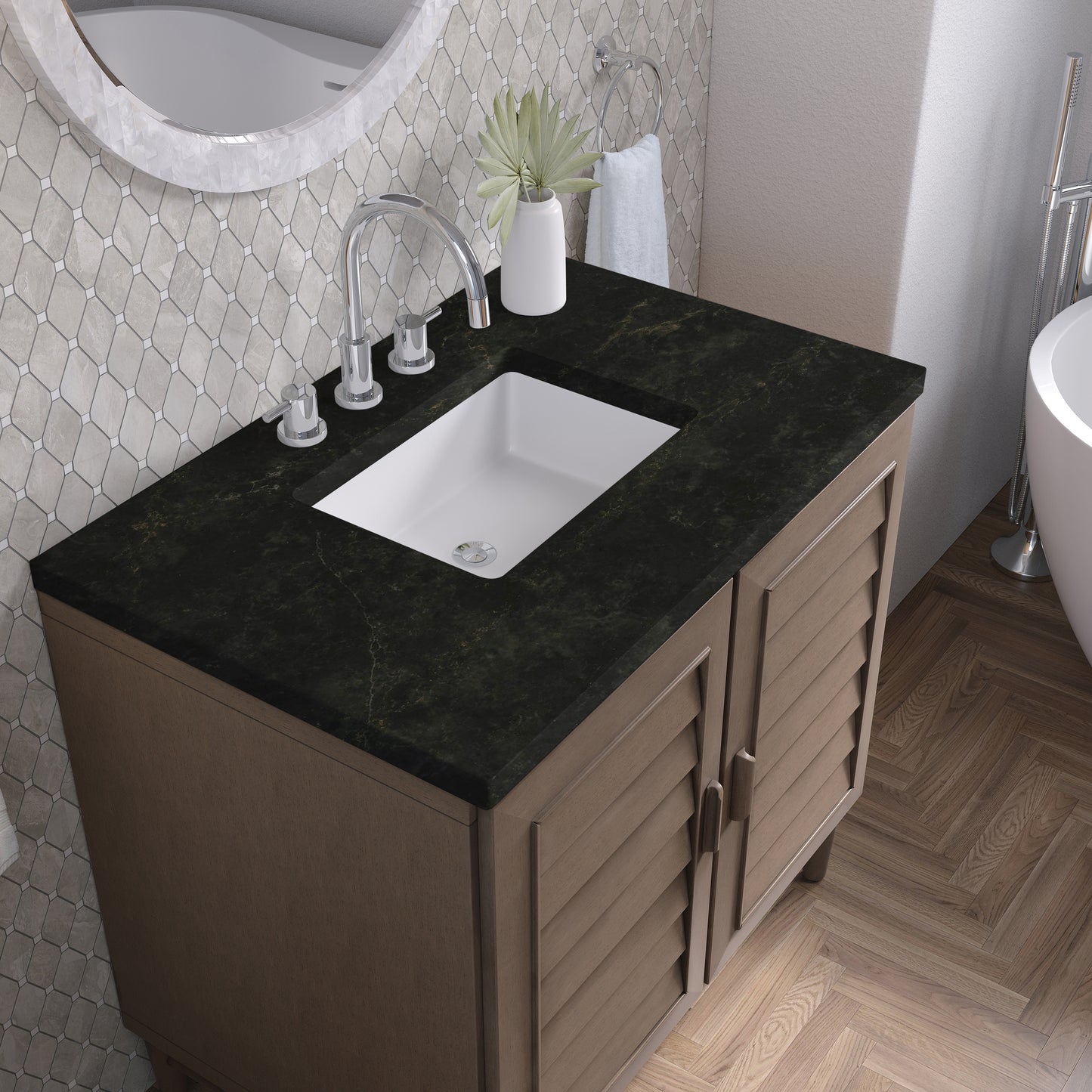 Renovate for Less Atlanta Portland 36" Single Vanity, Whitewashed Walnut, w/ 3 CM Phantome Eclos Top