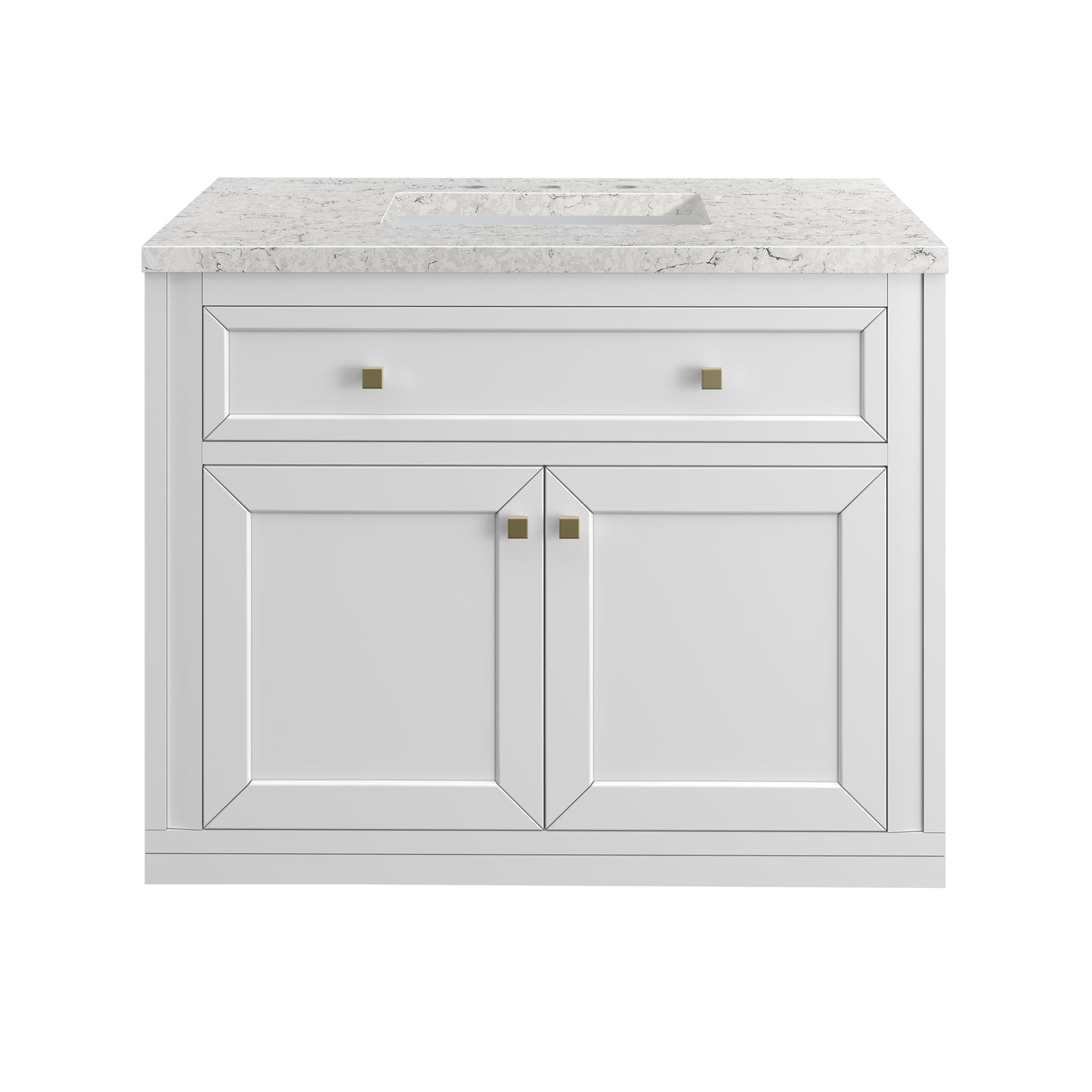 Renovate for Less Atlanta Chicago 36" Single Vanity, Glossy White, w/ 3 CM Eternal Jasmine Pearl Silestone® Top