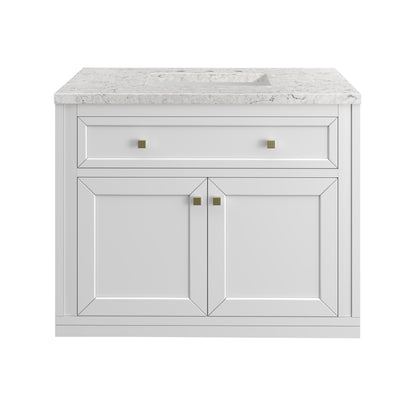 Renovate for Less Atlanta Chicago 36" Single Vanity, Glossy White, w/ 3 CM Eternal Jasmine Pearl Silestone® Top