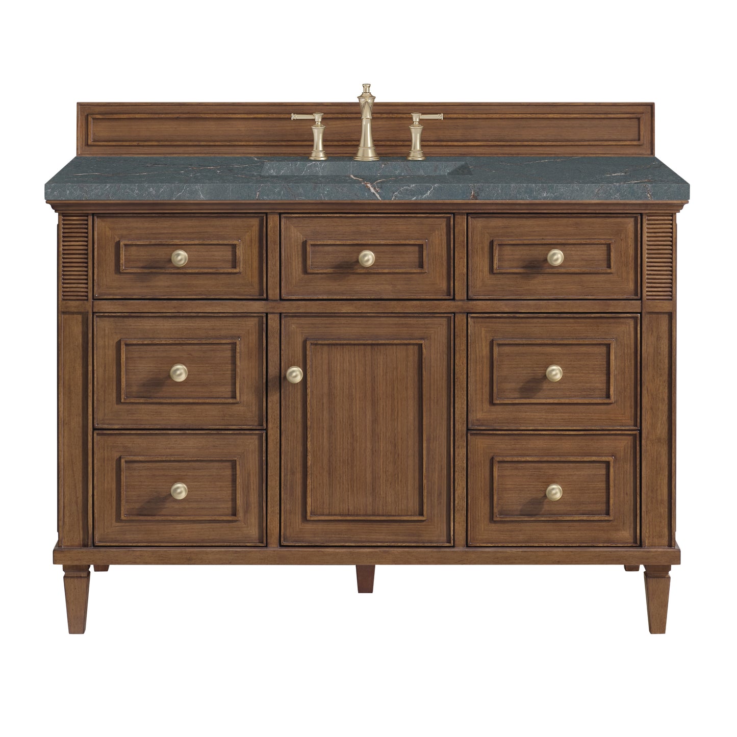 Renovate for Less Atlanta Lorelai 48" Single Vanity, Mid-Century Walnut w/ 3 CM Parisien Bleu Silestone Top