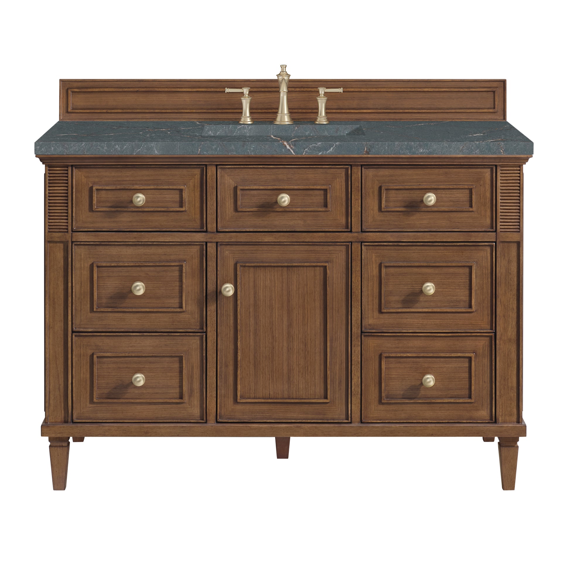 Renovate for Less Atlanta Lorelai 48" Single Vanity, Mid-Century Walnut w/ 3 CM Parisien Bleu Silestone Top