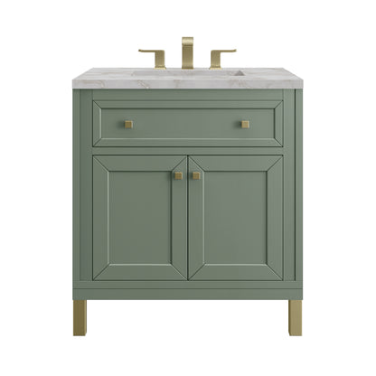Renovate for Less Atlanta Chicago 30" Single Vanity, Smokey Celadon, w/ 3 CM Victorian Silver Silestone® Top