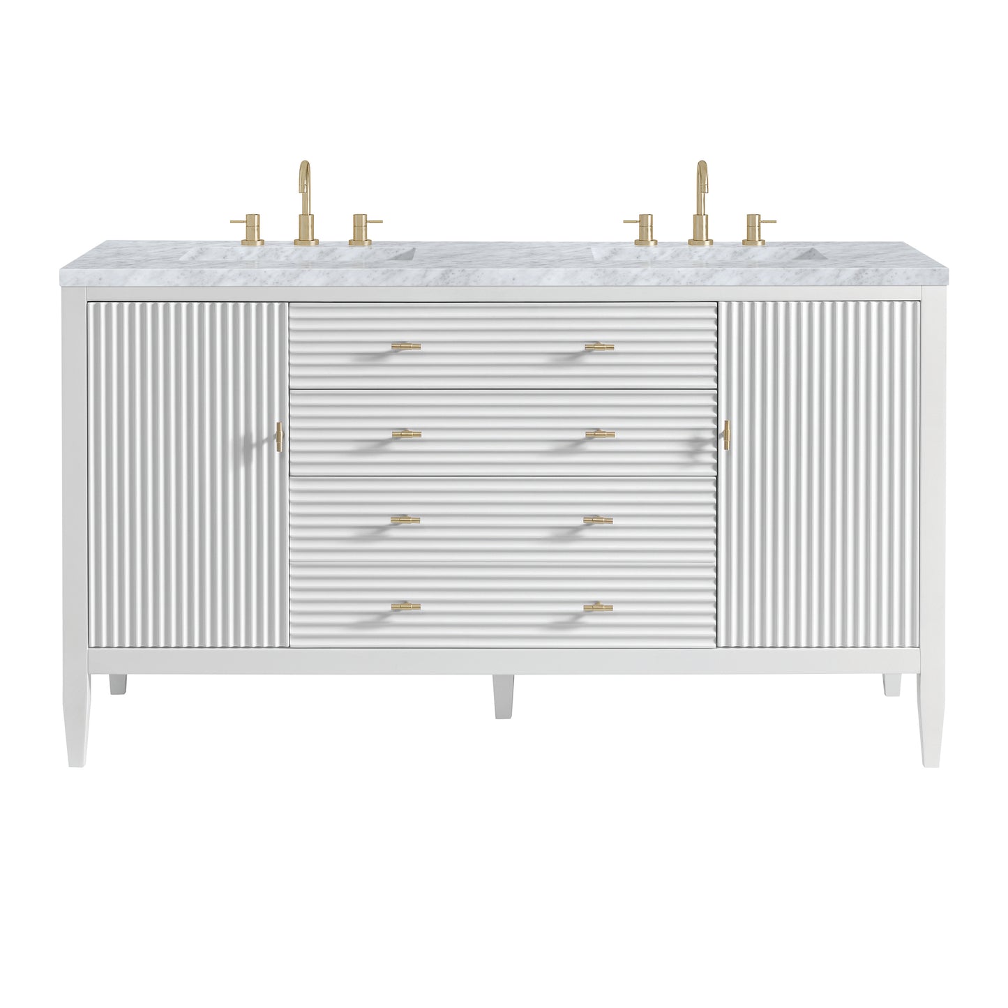 Renovate for Less Atlanta Myrrin 60" Double Vanity, Bright White w/ 3 CM Carrara White Marble Top