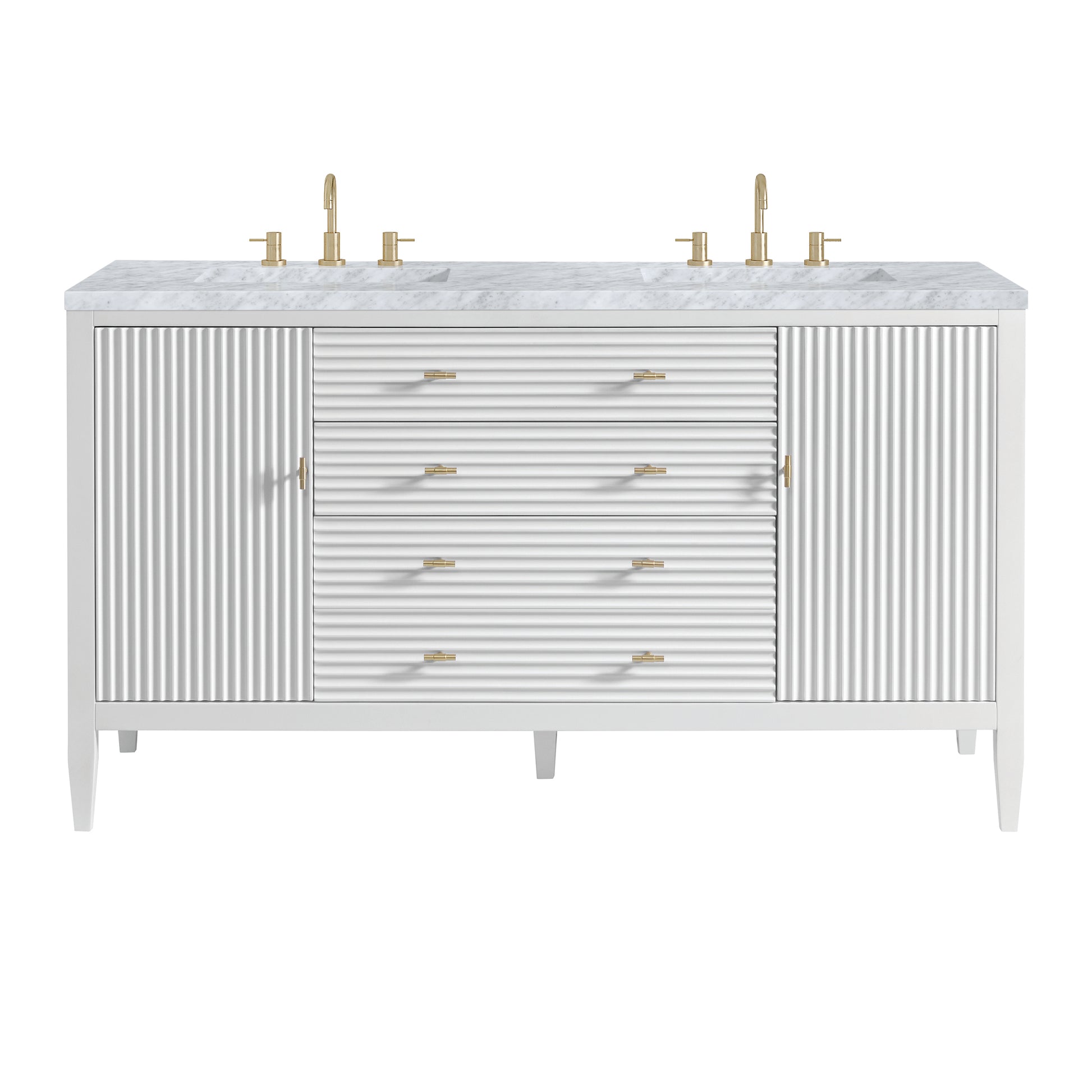 Renovate for Less Atlanta Myrrin 60" Double Vanity, Bright White w/ 3 CM Carrara White Marble Top