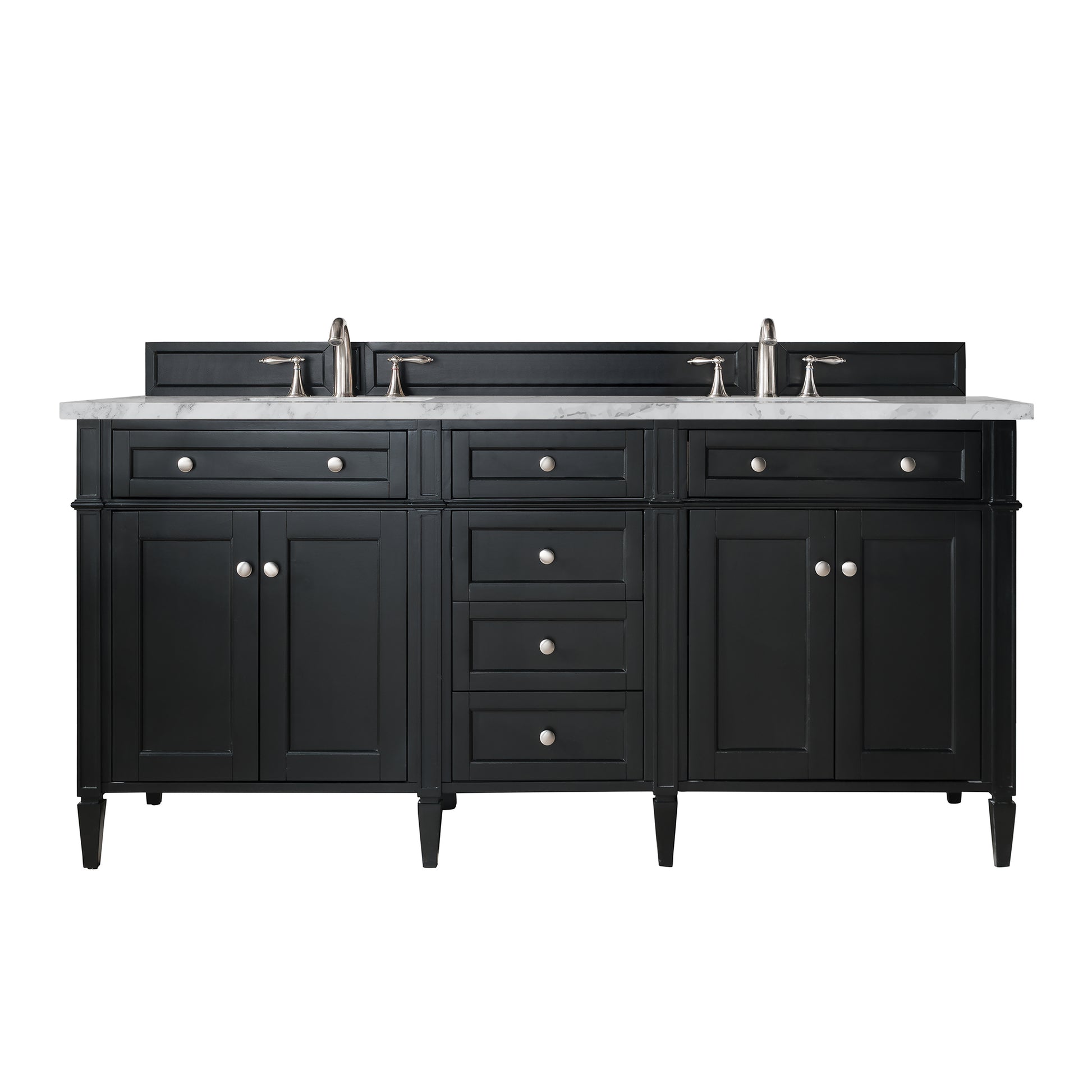 Renovate for Less Atlanta Brittany 72" Double Vanity, Black Onyx w/ 3 CM Carrara Marble Top
