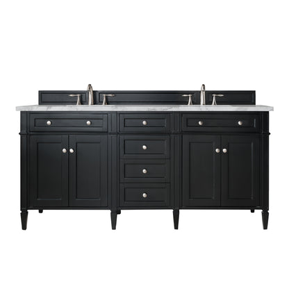 Renovate for Less Atlanta Brittany 72" Double Vanity, Black Onyx w/ 3 CM Carrara Marble Top