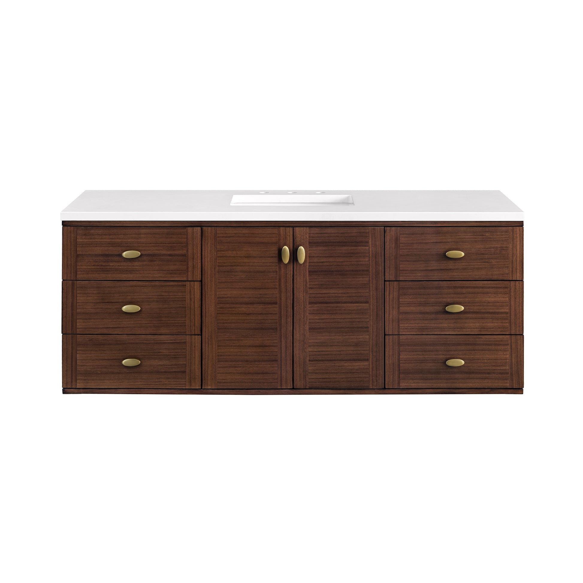 Renovate for Less Atlanta Amberly 60" Single Vanity, Mid-Century Walnut w/ 3 CM White Zeus Top