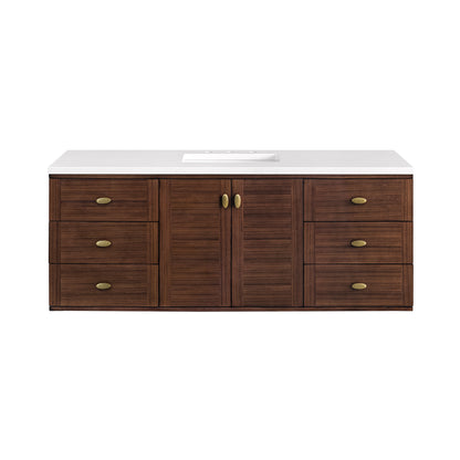 Renovate for Less Atlanta Amberly 60" Single Vanity, Mid-Century Walnut w/ 3 CM White Zeus Top