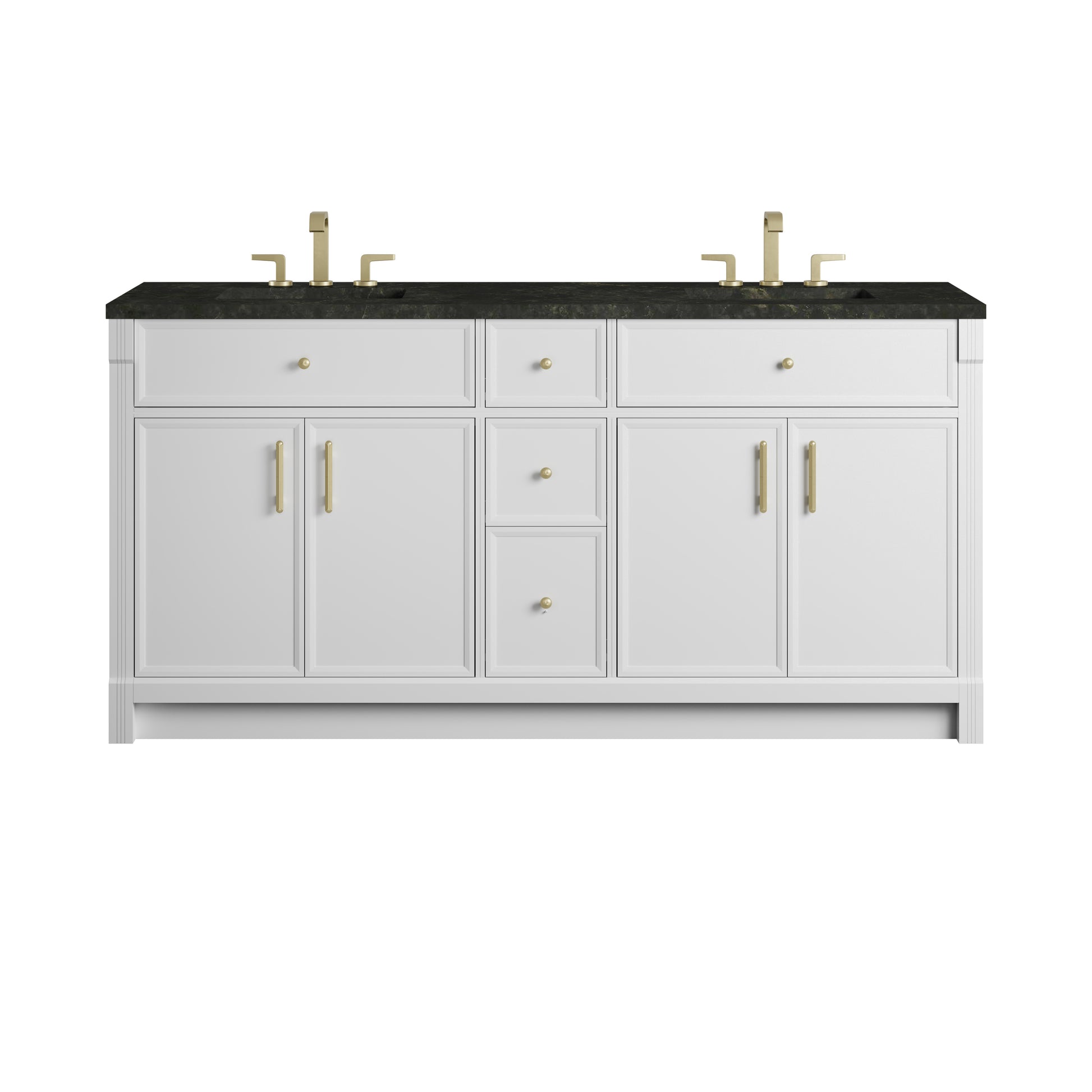 Renovate for Less Atlanta Bellshire 72" Double Vanity, Bright White w/ 3 CM Phantome Eclos Top
