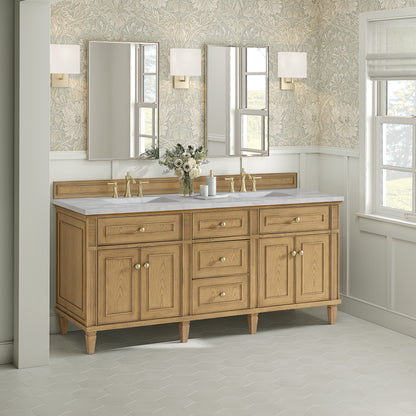Renovate for Less Atlanta Lorelai 72" Double Vanity, Light Natural Oak w/ 3 CM Victorian Silver Silestone Top w/FreePower Wireless Charger