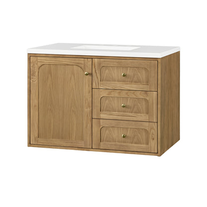 Renovate for Less Atlanta Laurent 36" Single Vanity, Light Natural Oak w/ 3 CM White Zeus Top
