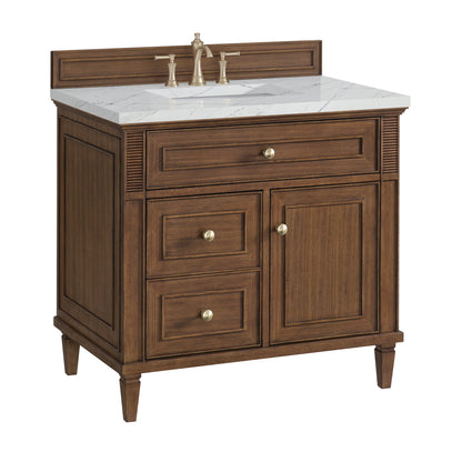 Renovate for Less Atlanta Lorelai 36" Single Vanity, Mid-Century Walnut w/ 3 CM Ethereal Noctis Silestone Top