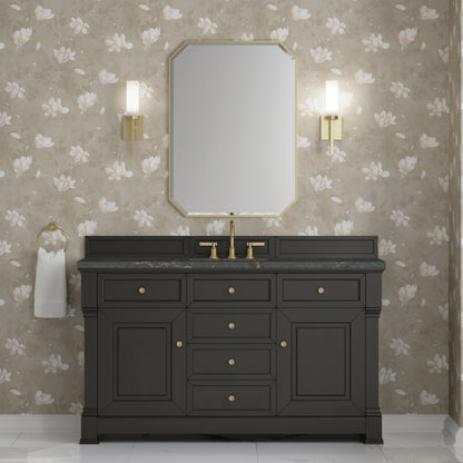 Renovate for Less Atlanta Brookfield 60" Single Vanity, Black Onyx w/ 3 CM Parisien Bleu Silestone Top w/ FreePower Wireless Charger