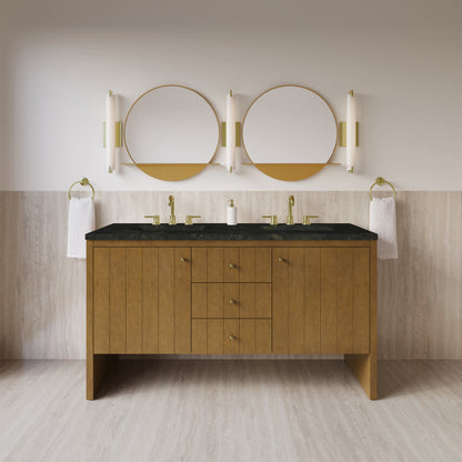 Renovate for Less Atlanta Hudson 60" Double Vanity, Honey Oak w/ 3 CM Phantome Eclos Top