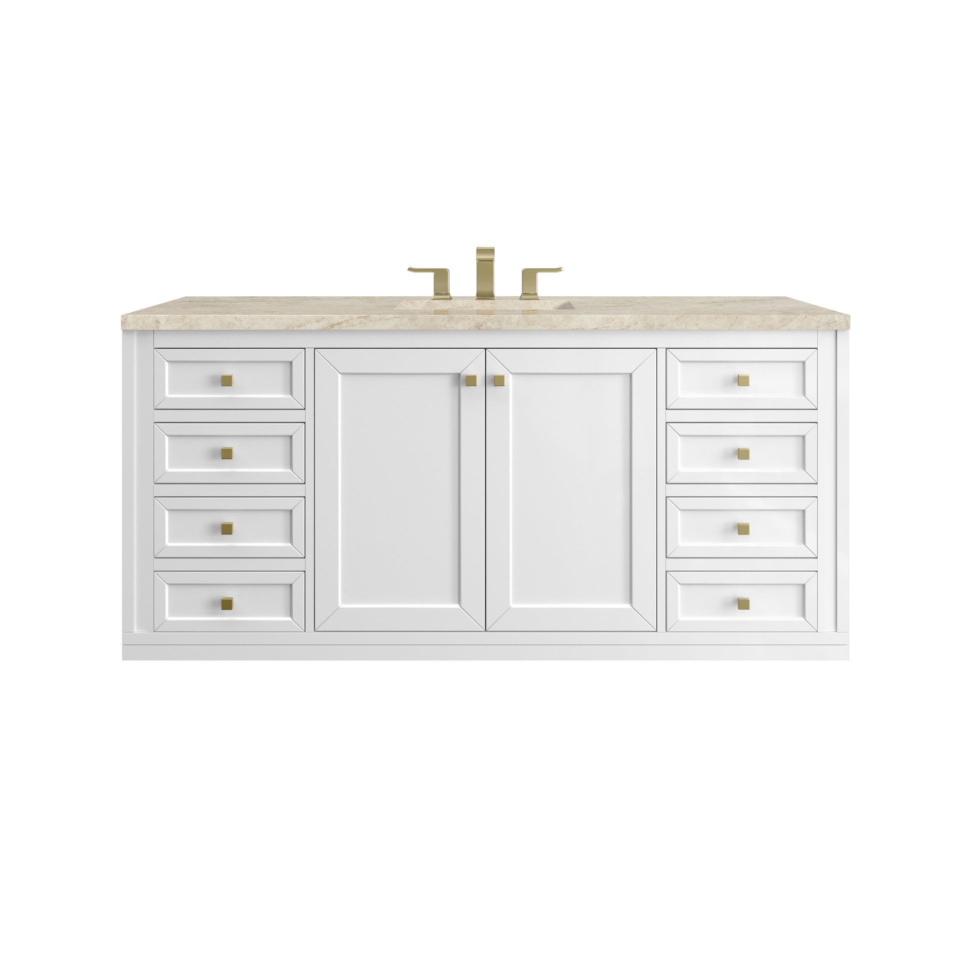 Renovate for Less Atlanta Chicago 60" Single Vanity, Glossy White, w/ 3 CM Tajnar Eclos Top w/FreePower Wireless Charger