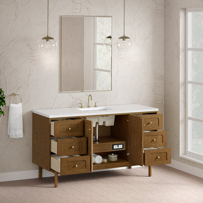 Renovate for Less Atlanta Laurent 60" Single Vanity, Honey Oak w/ 3 CM White Zeus Silestone Top