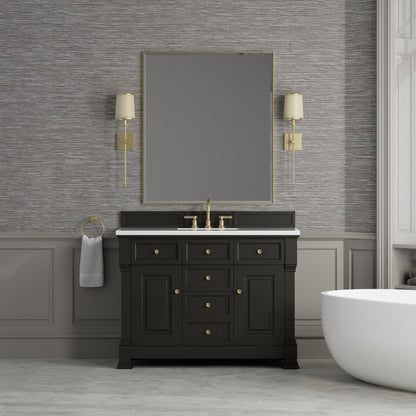 Renovate for Less Atlanta Brookfield 48" Single Vanity, Black Onyx,  w/ 3 CM White Zeus Silestone Top
