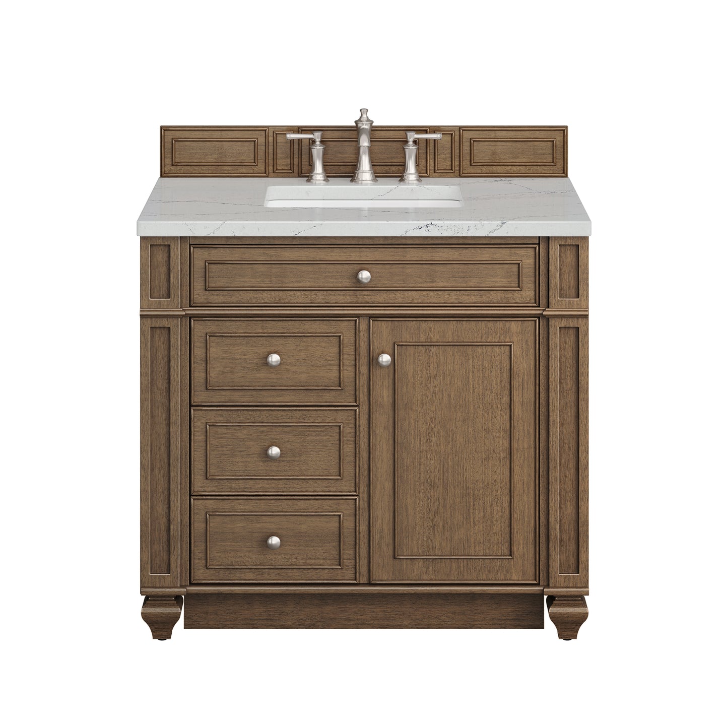 Renovate for Less Atlanta Bristol 36" Single Vanity, Saddle Brown w/ 3 CM Ethereal Noctis Silestone Top