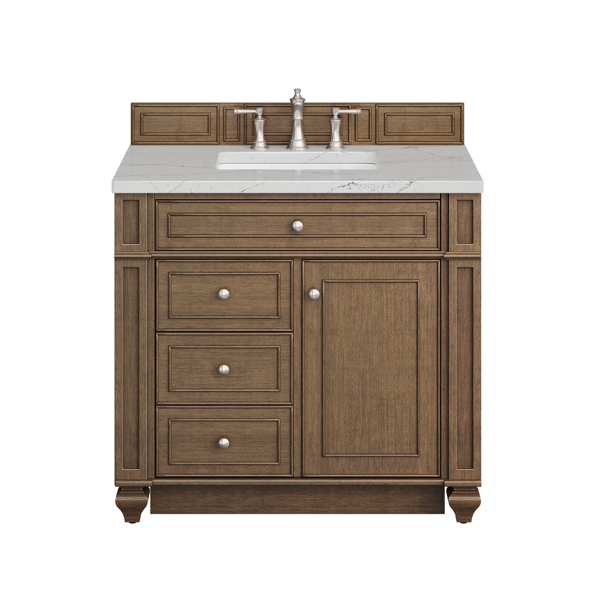 Renovate for Less Atlanta Bristol 36" Single Vanity, Saddle Brown w/ 3 CM Ethereal Noctis Silestone Top