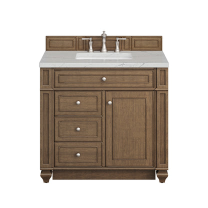 Renovate for Less Atlanta Bristol 36" Single Vanity, Saddle Brown w/ 3 CM Ethereal Noctis Silestone Top