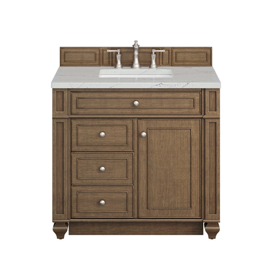 Bristol 36" Single Vanity, Saddle Brown w/ 3 CM Ethereal Noctis Silestone Top