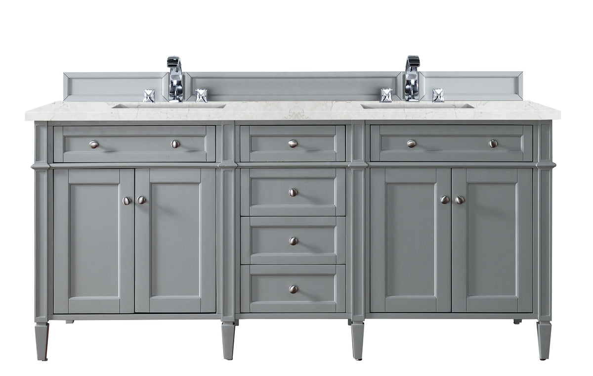 Renovate for Less Atlanta Brittany 72" Double Vanity, Urban Gray w/ 3 CM Eternal Jasmine Pearl Silestone Top w/FreePower Wireless Charger