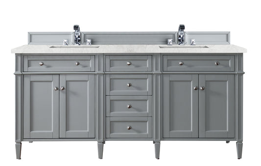 Renovate for Less Atlanta Brittany 72" Double Vanity, Urban Gray w/ 3 CM Eternal Jasmine Pearl Silestone Top w/FreePower Wireless Charger