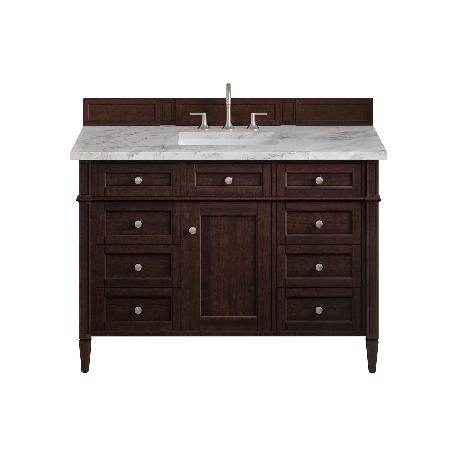 Renovate for Less Atlanta Brittany 48" Single Vanity, Burnished Mahogany w/ 3 CM Carrara Marble Top