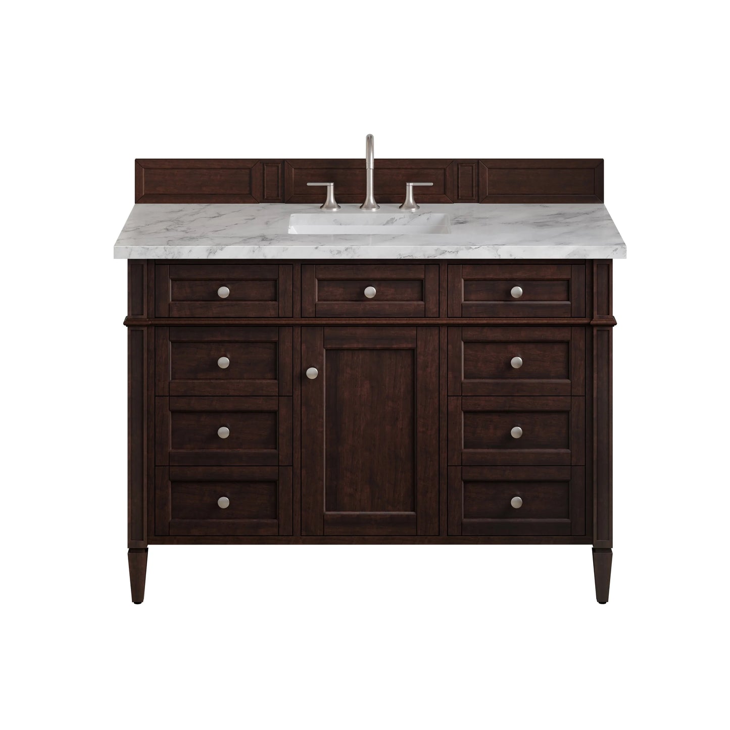 Brittany 48" Single Vanity, Burnished Mahogany w/ 3 CM Carrara Marble Top