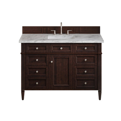 Brittany 48" Single Vanity, Burnished Mahogany w/ 3 CM Carrara Marble Top