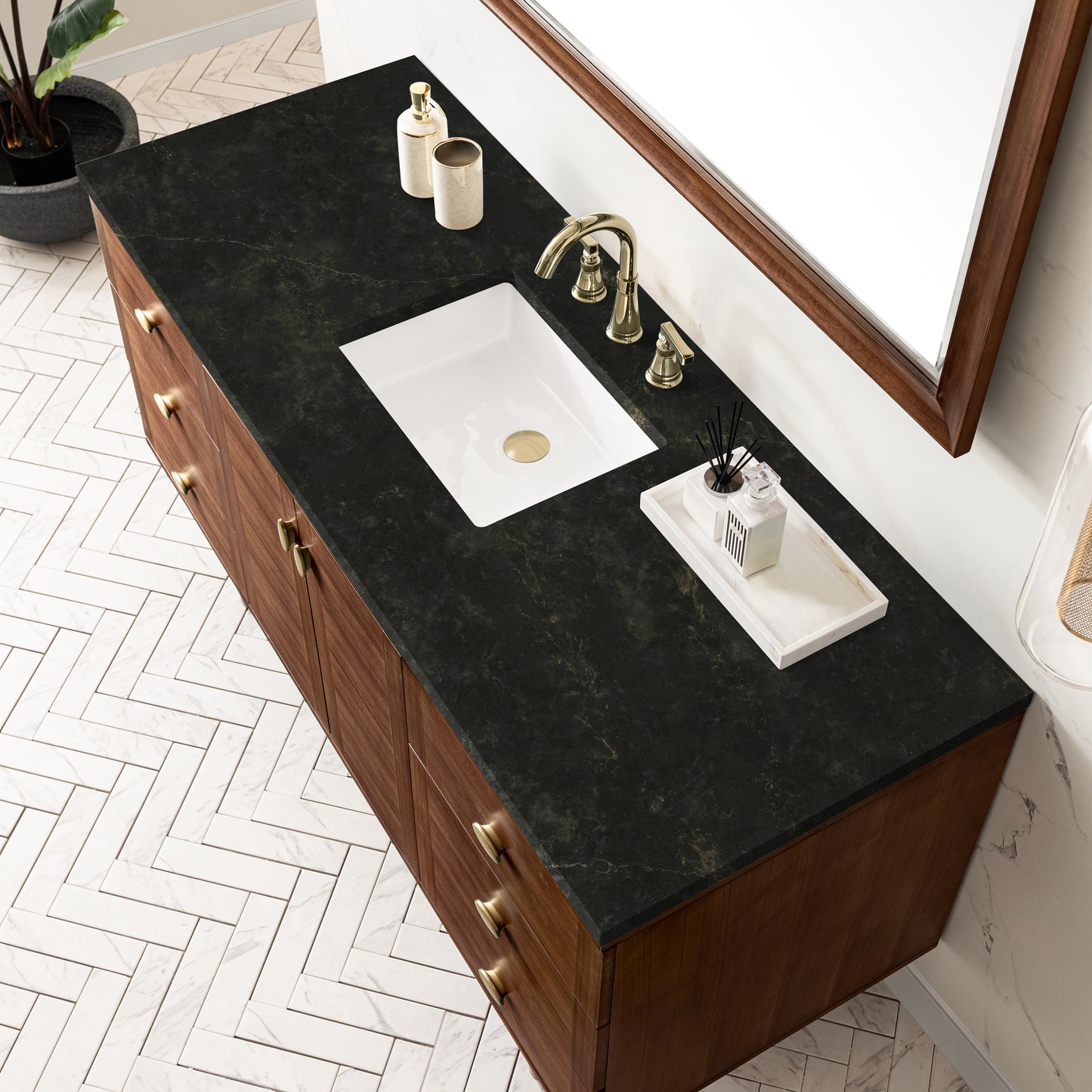 Renovate for Less Atlanta Amberly 60" Single Vanity, Mid-Century Walnut, w/ 3 CM Phantome Eclos Top