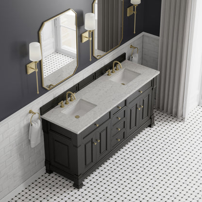 Renovate for Less Atlanta Brookfield 72" Double Vanity, Black Onyx w/ 3 CM Eternal Jasmine Pearl Silestone Top