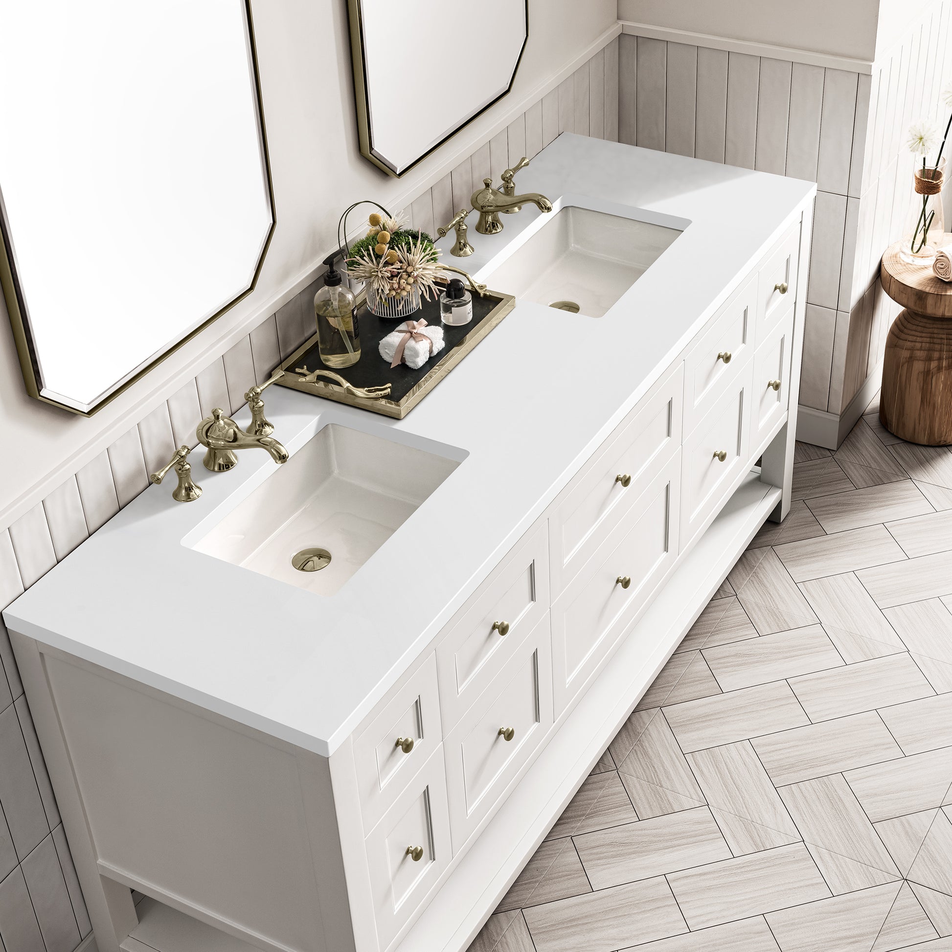Renovate for Less Atlanta Breckenridge 72" Double Vanity, Bright White w/ 3 CM White Zeus Top