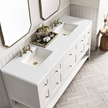 Renovate for Less Atlanta Breckenridge 72" Double Vanity, Bright White w/ 3 CM White Zeus Top