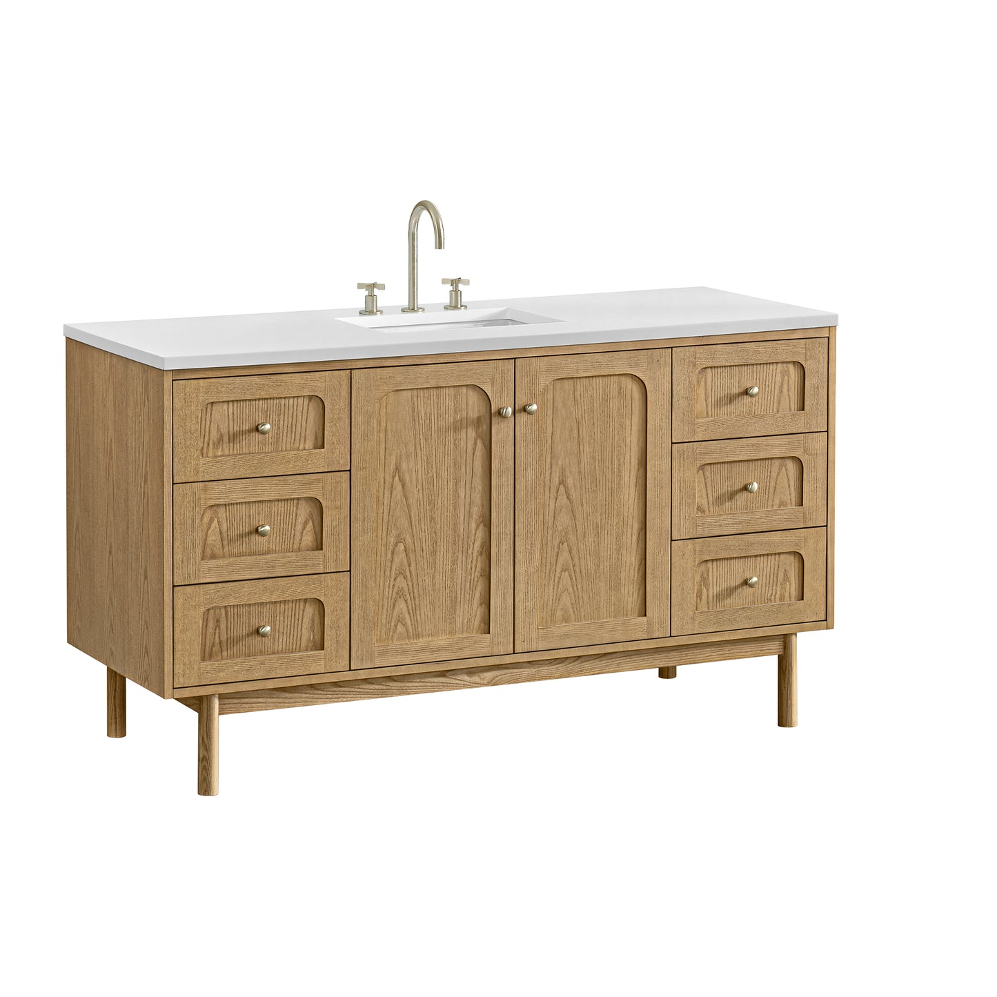 Renovate for Less Atlanta Laurent 60" Single Vanity, Light Natural Oak, w/ 3 CM White Zeus Quartz Top