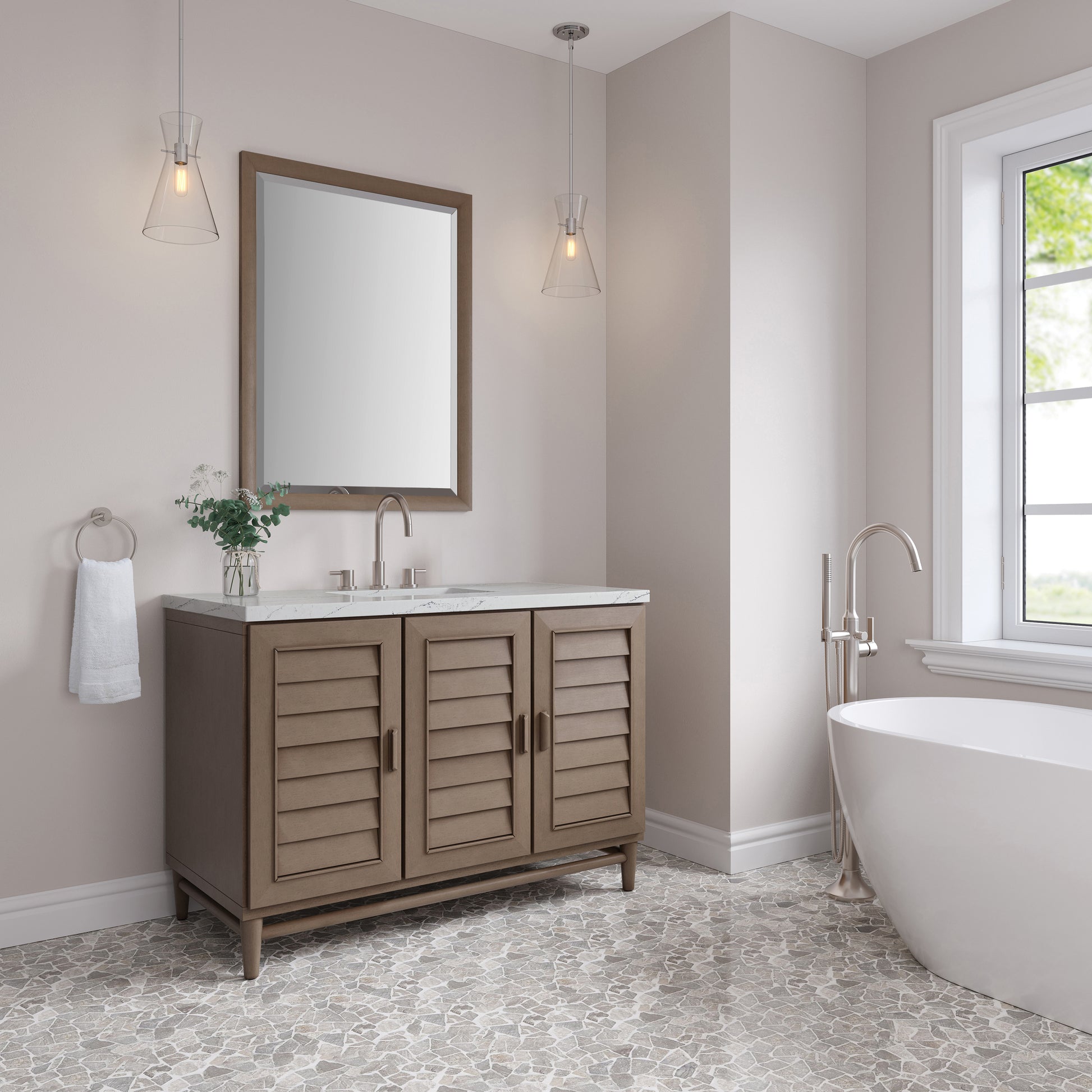 Renovate for Less Atlanta Portland 48" Single Vanity Whitewashed Walnut w/ 3 CM Ethereal Noctis Silestone Top