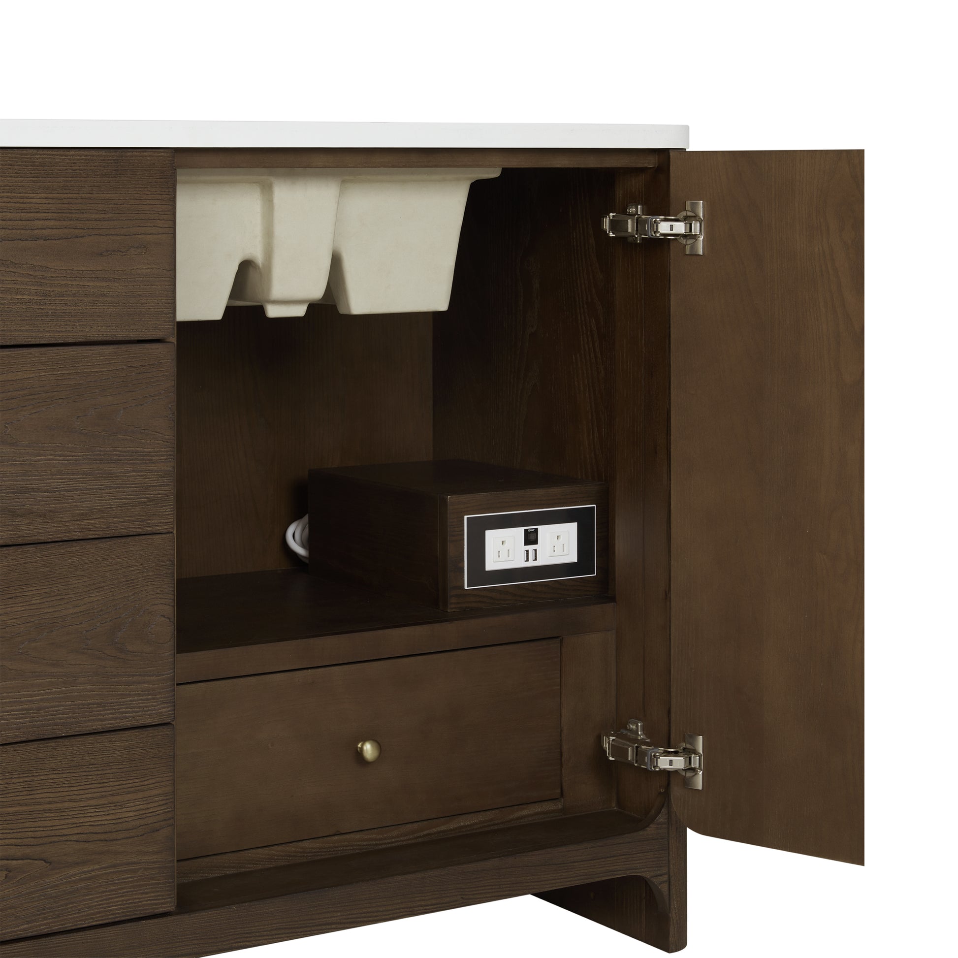 Renovate for Less Atlanta Gracyn 72" Double Vanity, Sable, w/ 3 CM White Zeus Quartz Top