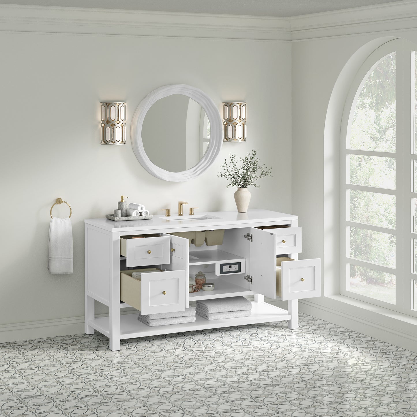 Renovate for Less Atlanta Breckenridge 60" Single Vanity, Bright White, w/ 3 CM White Zeus Quartz Top