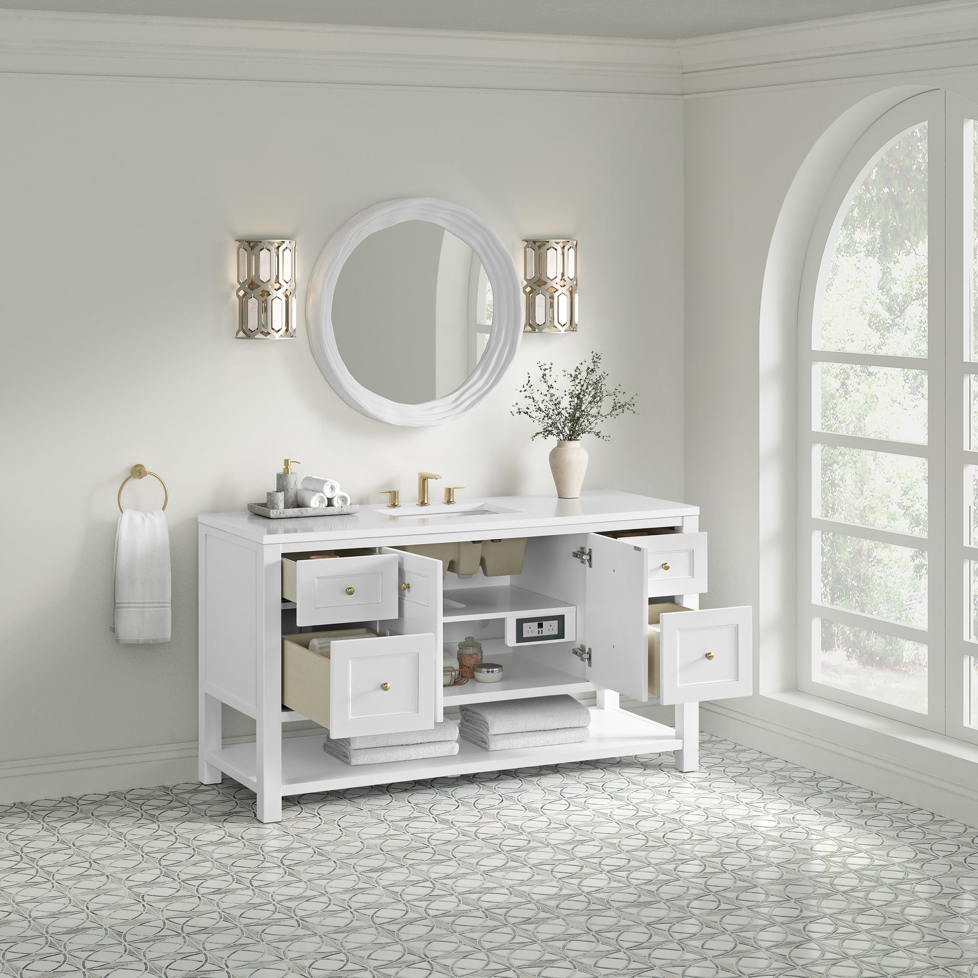Renovate for Less Atlanta Breckenridge 60" Single Vanity, Bright White, w/ 3 CM White Zeus Quartz Top