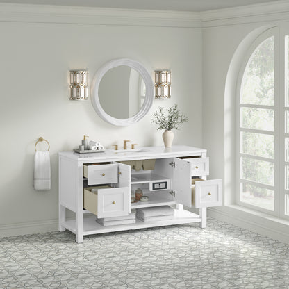 Renovate for Less Atlanta Breckenridge 60" Single Vanity, Bright White, w/ 3 CM White Zeus Quartz Top