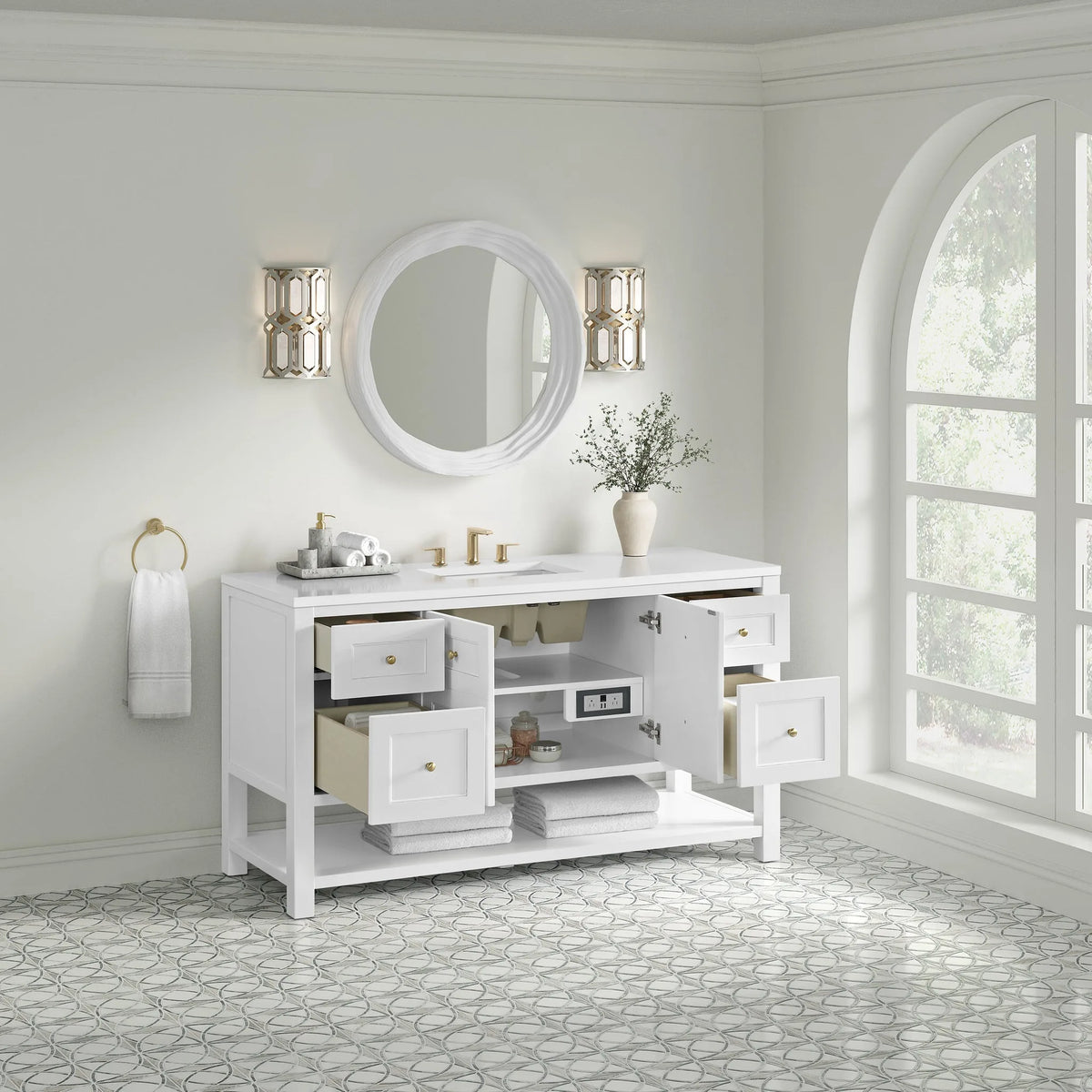 Breckenridge 60" Single Vanity, Bright White, w/ 3 CM White Zeus Quartz Top
