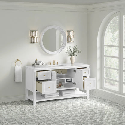 Breckenridge 60" Single Vanity, Bright White, w/ 3 CM White Zeus Quartz Top