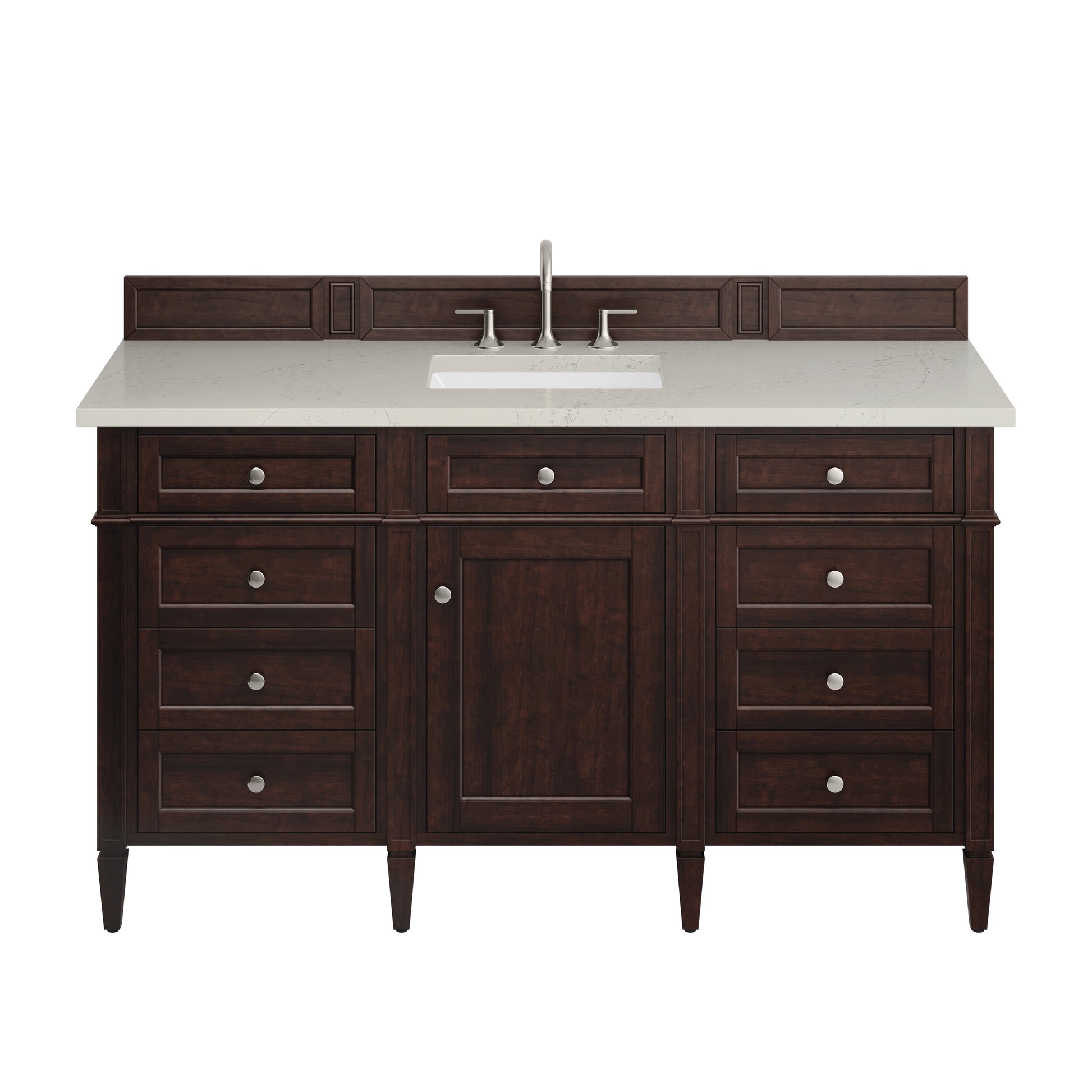 Renovate for Less Atlanta Brittany 60" Single Vanity, Burnished Mahogany, w/ 3 CM Siberian Silestone Top