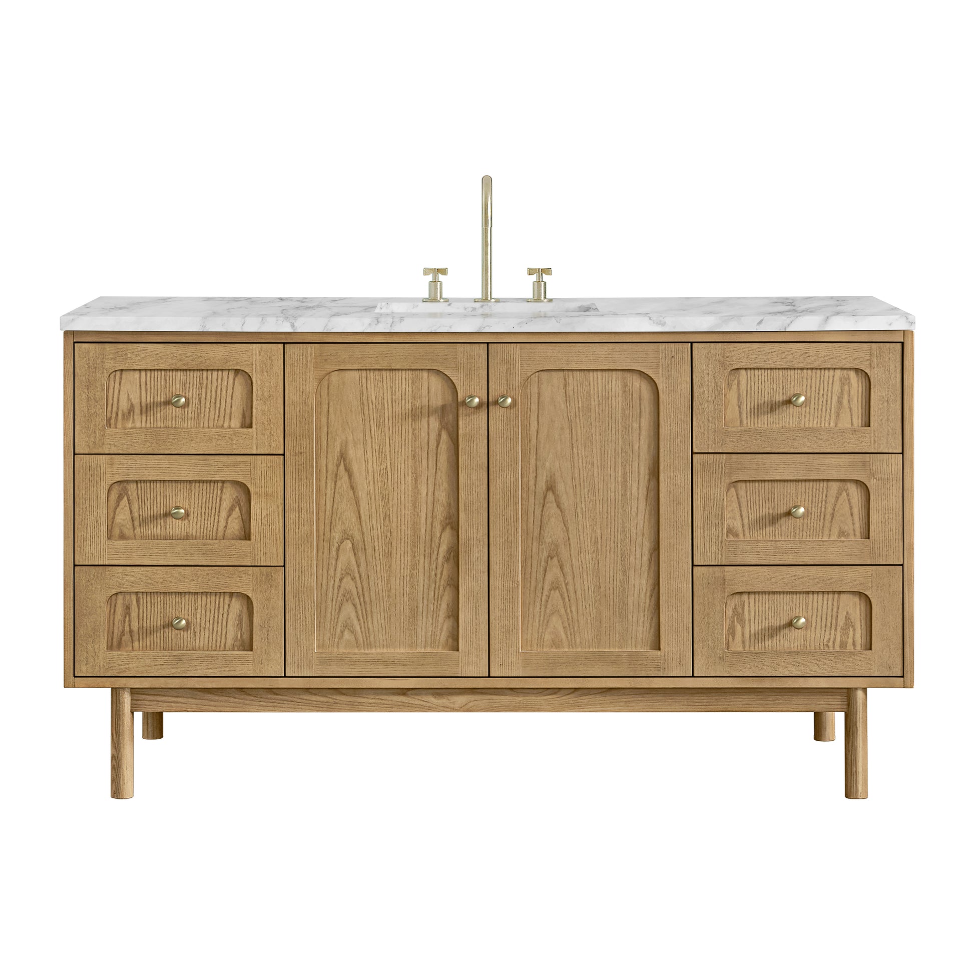 Renovate for Less Atlanta Laurent 60" Single Vanity, Light Natural Oak, w/ 3 CM Carrara Marble Top