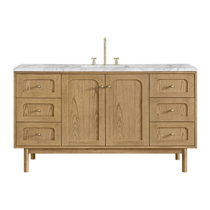 Renovate for Less Atlanta Laurent 60" Single Vanity, Light Natural Oak, w/ 3 CM Carrara Marble Top