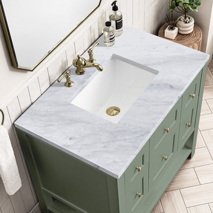 Renovate for Less Atlanta Breckenridge 36" Single Vanity, Smokey Celadon w/ 3 CM Carrara Marble Top